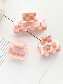3 Pcs Women Checkerboard Hair Clips Set, Simple Korean Casual Cute Resin Material Bestseller Dual-Color Checkerboard Hollow Acrylic Hair Claw Hair Clips Combination, Suitable For Daily Wear, Vacation, Travel, Clipping, Partial Ponytail, Non-Damaging Hair Accessories Set Hair Jaw Clip