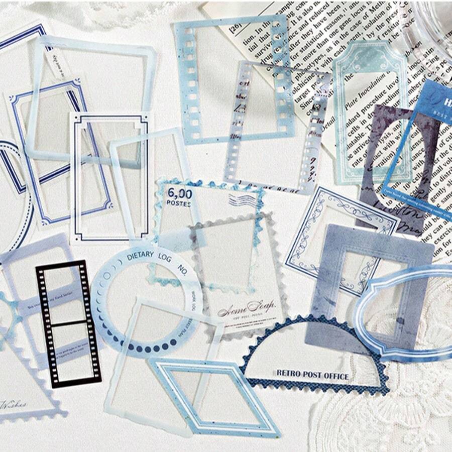 CANDY POETRY 1 包 25 张复古创意相框主题贴纸、DIY 装饰剪贴簿材料、节日礼物、个性化剪贴簿学校用品、学校用品、返校 - 淺藍色 - 查看 1