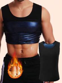 男士桑拿压缩运动背心、男士运动排汗衫、男士健身塑身衣、男士健身服、健身训练服、男士运动速干排汗上衣、男士塑身衣、男士排汗健身上衣 - 黑色 - 查看 1