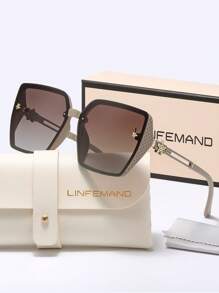 LINFEMAND Classic Square Frame Fashion Couple Fashion Glasses, Unique Hollow Floral Design, Suitable For Beach, Party, Travel, Summer Beach Vacation, Outdoor Activities And More Occasions, Elegant Temple Decoration, Oversized Square Frame - Multicolor - View 1