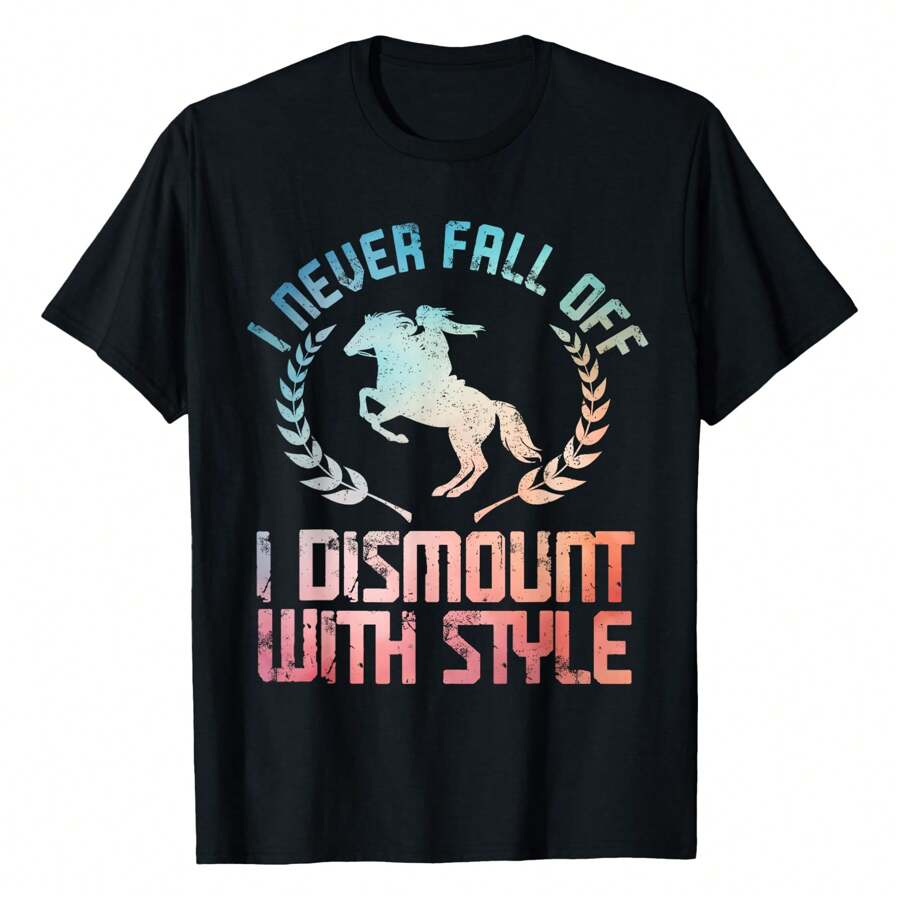 Funny Horse Racing Art For Men Women Horse Lover Equestrian T-Shirt Graphic Tees Short Sleeve Casual Women Men T Shirts 100% Cotton Tee Shirt Womens Summer Tops Funny Print Women's T-Shirts Soft Comfy Everyday Wear Daily Gift Woman Tshirt Black - Black - View 1