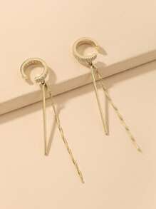 1 对锆石 C 形流苏耳夹，时尚简约耳环，适合无耳洞人士