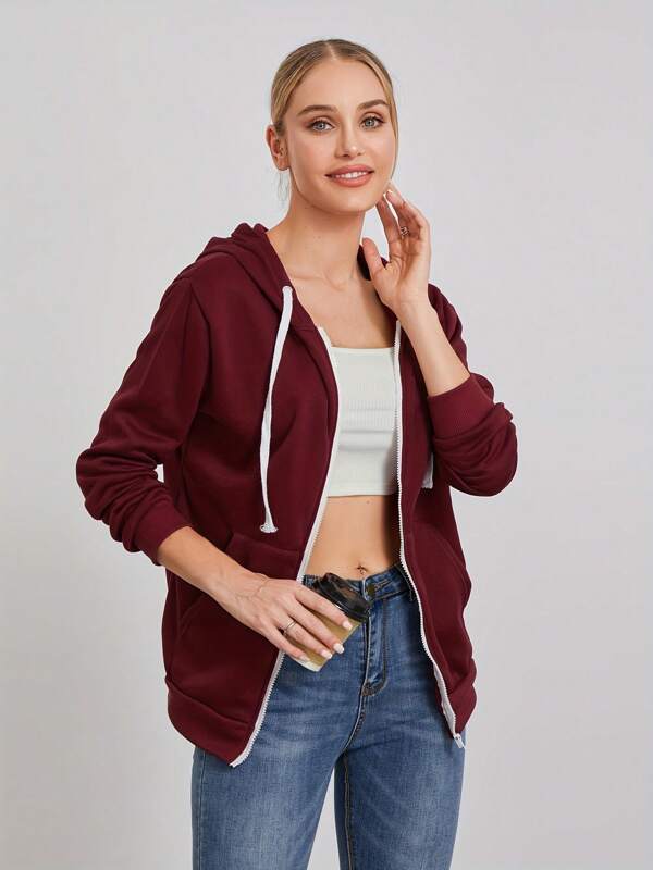 Women's Zip Up Hoodies Long Sleeve Solid Color Classic Fit Sweatshirts Jackets Streetwear Tops
