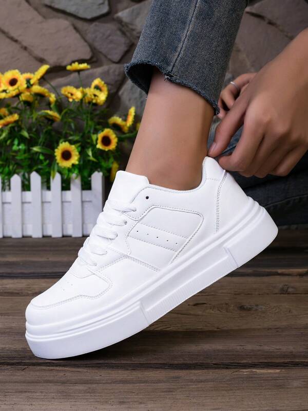 Zapatillas informales de moda talla grande para mujer, zapatillas para skateboard para exteriores, zapatos blancos