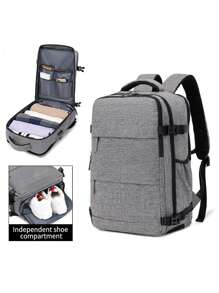 Travel Backpack, Large Capacity Multi-Compartment Outdoor Backpack With USB Charging Port, Nylon Minimalist Backpack Suitable For Business Travel, Camping, School - Grey - View 2