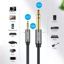 VENTION AUX 3.5mm 至 6.35mm 音频线 Hi-Fi 立体声 3.5mm 公头至 6.35mm 线 PVC+尼龙网状材质 兼容电脑、笔记本电脑、扬声器、手机、放大器、DVD、混音器、PS3/4、吉他、开关 - 灰色 - 查看 6