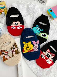 Disney 10 pares de calcetines invisibles casuales de poca profundidad con estampados aleatorios y de Minnie y Stitch, adecuados para la primavera y el verano, para mujeres