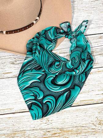 1 件女士复古绿松石佩斯利印花头巾，经典方形头带