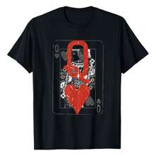 Retro Vintage Distressed Queen Of Hearts Graphic Tee T-Shirt Graphic Tees Short Sleeve Casual Women Men T Shirts 100% Cotton Tee Shirt Womens Summer Tops Funny Print Women's T-Shirts Soft Comfy Everyday Wear Daily Gift Woman Tshirt Black - Black - View 1