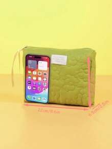 1 PIEZA Bolsa de maquillaje acolchada en color verde, de gran capacidad, con cremallera, de moda y casual, ideal para almacenar artículos de viaje, papelería, vacaciones, cosméticos, auriculares, cargadores, lápices labiales, productos de cuidado de la piel y belleza, decoración del hogar, para mamá, mujeres, enfermeras, estudiantes, chicas escolares, llaves, regalos festivos