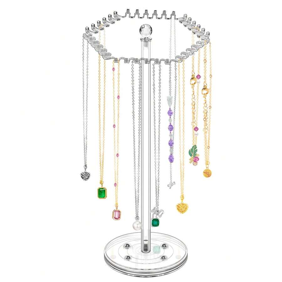 亚克力项链收纳架旋转项链架透明珠宝收纳展示架带 36 个挂钩，可存放戒指、耳环、手链、链条