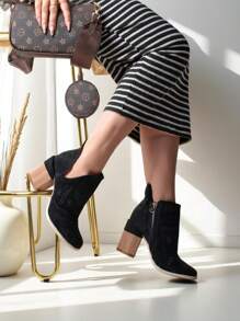 Royalfashion Openwork Post Boots InRevivela - Black - View 2