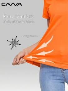 Cavva 女士夏季防晒 V 领 T 恤轻盈透气柔软短款速干运动春季上衣跑步高尔夫瑜伽骑行 - 橘色 - 查看 5