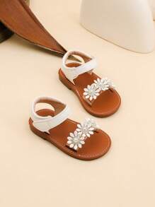 婴幼儿花朵装饰魔术贴扣可爱白色凉鞋 - 白色 - 查看 3