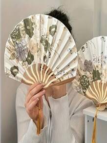 Retro Style Floral Folding Handheld Fan - Portable, Compact And Lightweight For Summer Cooling, Daily Use And Outdoor Activities - Classic Chinese Design With Exquisite Details,Spring Summer Picks,Brides Maid Gifts,Room,Bedroom Decor,Beach,Travel,For Men,For Women,Vacation - Multicolor - View 8
