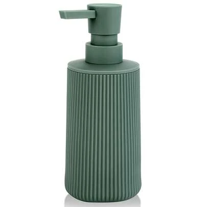 1pc Striped Green Soap Dispenser, Modern Plastic Round Shape Suitable For Bathroom Hand Wash And Kitchen Dish Soap, Liquid Refill Bottle Home Bathroom Decor Fall Decor Back To School