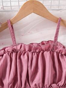 2 件套年轻女孩度假荷叶边泡泡袖上衣 + 高腰荷叶边下摆裙，甜美迷人，适合度假、旅行、海滩派对，适合 4-7 岁，春夏