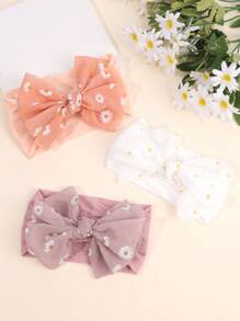 3pcs/Set Daisy Headbands, Cute Flower Bow Headband, White & Pink Chiffon Bow Hair Bands, Elastic Hair Ties, Children & Baby Hair Accessories - Multicolor - View 5