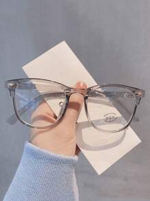 2pcs/Set Clear + Black Light Glasses, 1 Pc (Black, Gray, Transparent) PC Women Fashion Non-Prescription Glasses, Lightweight Glasses Frame, Round Glasses, Women Fashionable Makeup-Free Glasses Frame, Round Clear Glasses For Blocking Computer, TV, And Mobile Phone Eye Strain In Spring/Summer