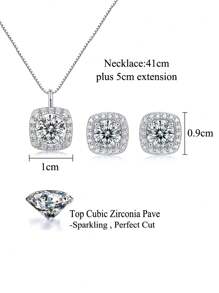 1 套奢华华丽蓝色方晶锆石花形吊坠项链和耳环首饰套装，适合女士