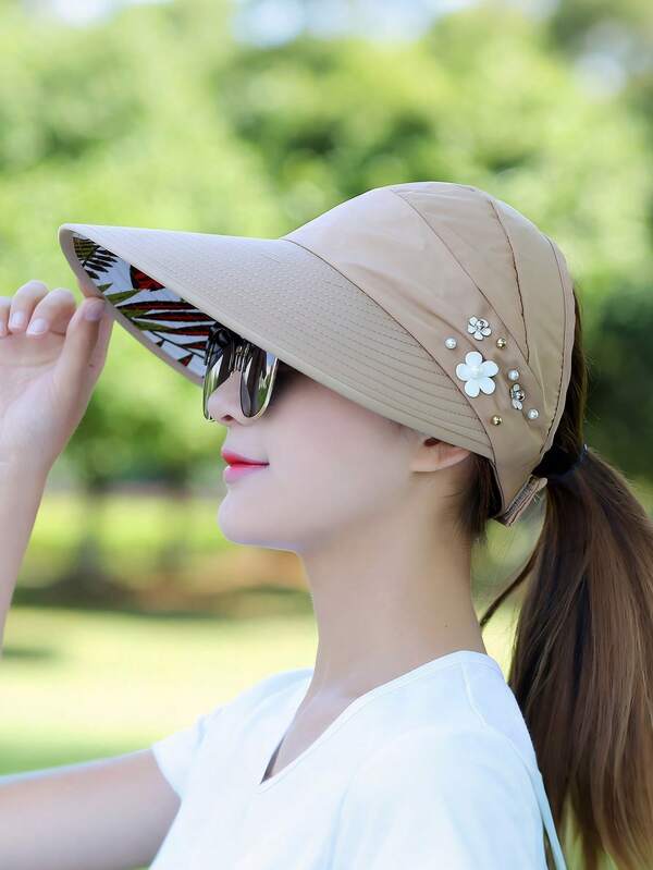 1 Piece Summer Hat For Women, Korean Version, New Outdoor Empty Top Hat, Travel Sun Protection Sun Hat, Foldable Sun Hat