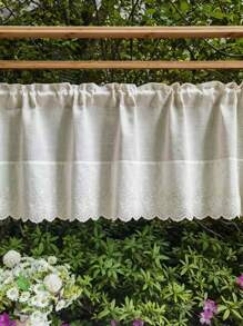 1pc Boho Style Linen Short Curtain Chic Embroidery Lace Semi Shading Cafe Curtain Valance For Kitchen Bathroom Window Rod Pocket Top - Beige - View 5