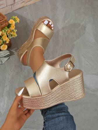 Sandalias de cuña con plataforma para mujer de verano, con correa de tobillo, de punta abierta, de moda, versátiles, ligeras y con tacón