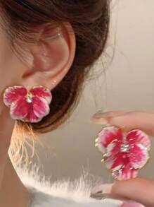 1 paire de boucles d'oreilles à fleurs bleu pastel/rose, boucles d'oreilles exagérées élégantes et douces. Cadeau de bijoux haut de gamme pour femmes