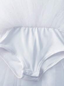 女童白色亮片长袖薄纱裙芭蕾舞裙，纯色舞蹈紧身衣