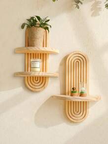 1件/2件几何造型壁挂式置物架，木质悬浮置物架，乡村风木质壁挂式收纳架，卧室厨房壁挂式木质展示架，马桶上方壁挂式置物架，小型壁挂式农舍风格装饰，春季家居装饰，完美的母亲节礼物 - 原木色 - 查看 13