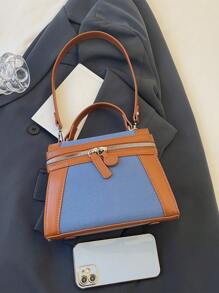 Vintage Color Block Casual Handbag & Shoulder Bag, New Crossbody Bag Style - Blue - View 10