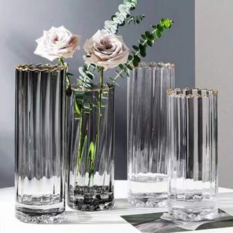 1pc Luxury Glass Vase, Nordic Golden Rim Transparent Dried Flower Decor, Creative Hydroponic, Minimalist Home Decoration,Wedding Decor,Centerpiece,Table Decor,Party Room Decor Flower Vase