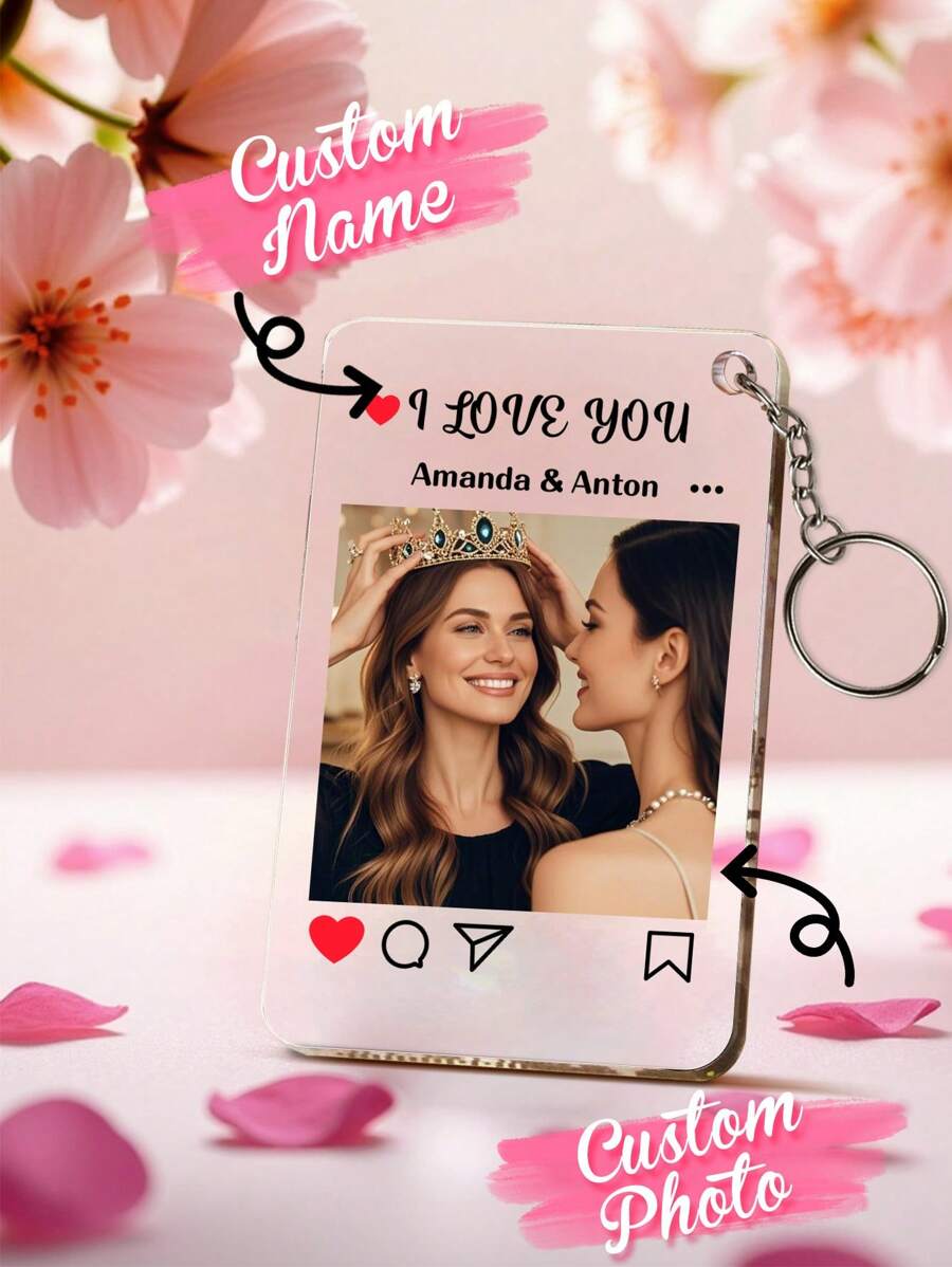 1pc Custom Couple Photo And Text Keychain, Custom Mom Picture Keychain, Personalized Photo Keychain With Text, Custom Couple Photo Gift, Personalized Acrylic Keychain, Personalized Picture Keychain With Text, Boyfriend Girlfriend For Anniversaries Special Occasions Valentine's Day, Memorial Gift Birthday Gift Women's Day Wedding Gift Gift For Her/ Him/ Mom/ Dad/ Wife/ Husband/ Friend