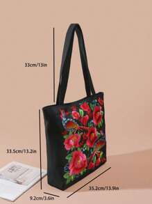 Embroidered Tote Bag, Shopping Bag, Travel Storage Shoulder Bag - Multicolor - View 6