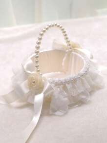 1PC Western Style Wedding Supplies Pearl Fabric Flower Girl Flower Basket Bridesmaid's Carrying Basket Wedding Hall Decoration