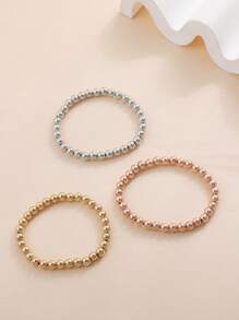 3pcs Gold/Silver/Rose Gold CCB Plastic Beaded Elastic Bracelet Set - Bracelet - View 4