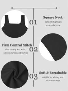 VVX Women Tummy Control Shapewear Tank Tops Seamless Square Neck Compression Tops Slimming Body Shaper Camisole - Black - View 5