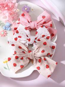 3 pièces/Set Barrettes à cheveux pour filles avec nœud en tissu imprimé fraise - Multicolore - Voir 2