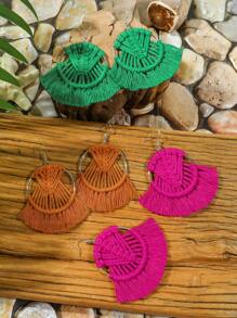 TopHanqi Set de 4 piezas/3 piezas de aretes hechos a mano con estilo bohemio y floral en diseños geométricos redondos/con forma de abanico, un accesorio versátil como regalo para fiestas/uso diario, para todas las estaciones - Multicolor - Ver 17