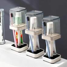Portaspazzolino con bicchiere, adatto per spazzolini da denti standard, può contenere dentifricio, portaspazzolino e dentifricio a 3 scomparti, ideale per spazzolino elettrico, filo interdentale, rasoio, decorazione da bagno, decorazione autunnale, ritorno a scuola
