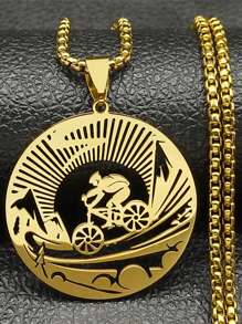 骑行男士公路吊坠项链女士男士不锈钢金色自行车运动风格旅行男链