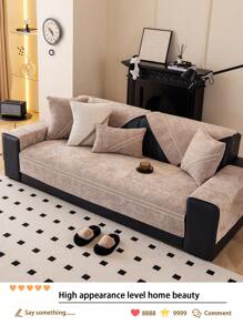 1pc Chenille Sofa Cushion Cover, Simplistic & Modern Style Pet Friendly, Anti-Dirty & Anti-Slip Sofa Protector, Scratch Resistant For Couch, L-Shaped Combination Sofa And 1/2/3/4 Seat Sofa, Year-Round Use - Khaki - View 3