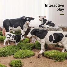 4pcs/Set Large Solid PVC Realistic Holstein Yellow Bull, Cow, Calf Family, Wild Animal Model, Suitable For Home Decor, Cake Decoration, Desktop Display, Collectibles, St. Patrick's Day, Ramadan, Easter, Graduation, Birthday, Wedding Decoration - Black and White - View 4