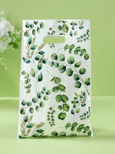10/25/50pcs Eucalyptus Leaves Gift Packing Bags Wedding Birthday Party Small Thank You Gift Bags With Handle, Green Eucalyptus Leaves Printed Plastic Handbags, Small Shopping Bags, Treat Bags, Wedding Party Supplies, Wedding Decor, Birthday Babe Shower Gender Reveal Wedding Spring Family Holiday Party Diy Gift Packaging Bags Plastic Handbags, Party Favors