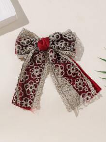 2 件简约双层蝴蝶结和花朵印花发夹，适合女性参加派对和活动，发饰，夏季配饰，旅行 - 彩色 - 查看 9