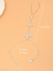 1pc Minimalist Silver Flower Finger & Hand Chain Bracelet With Rhinestones, Elegant Jewelry For Women