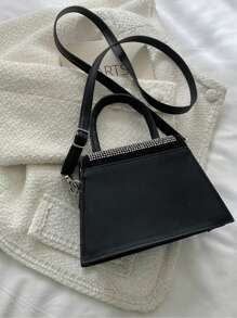 Fashionable Mini Rivet Decor Flap Square Crossbody Bag - Black - View 2