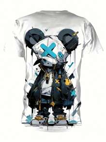 T-Shirt Grafica Street Style per Uomo - 100% Poliestere, Collo Tondo, Leggermente Elasticizzata, Vestibilità Regolare, Maglietta da Uomo - Bianco - Visualizzare 3