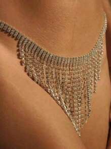 1 件时尚性感女士闪光流苏腰链，夜总会海滩派对比基尼配饰 - 銀色 - 查看 1