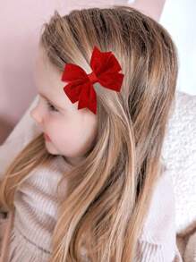 2 件套优雅简约天鹅绒金色蝴蝶结发夹，适合女孩，适合所有季节，非常适合日常佩戴 - 紅色 - 查看 4